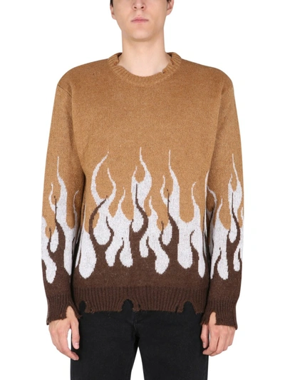 Shop Vision Of Super "double Flame" Sweater In Beige