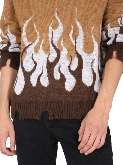 Shop Vision Of Super "double Flame" Sweater In Beige