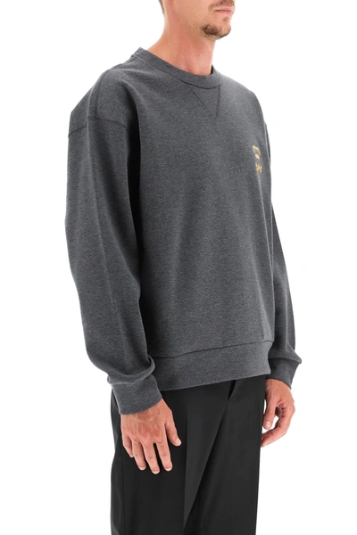 Shop Dolce & Gabbana Crewneck Sweatshirt With Embroidery In Grey