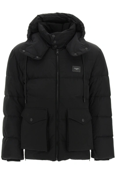Shop Dolce & Gabbana Quilted Down Jacket With Hood In Black