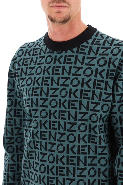 Shop Kenzo Jacquard Logo Pullover In Green