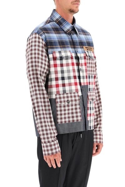 Shop Dolce & Gabbana Check Patchwork Multi-pocket Shirt In Blue,red,white