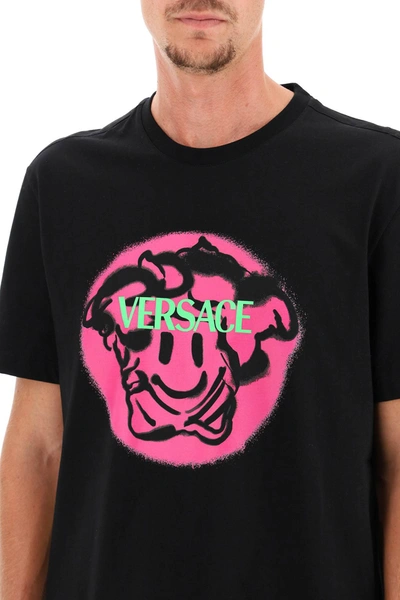Shop Versace Jersey Cotton Fabric T-shirt With Medusa Smile Print In Black