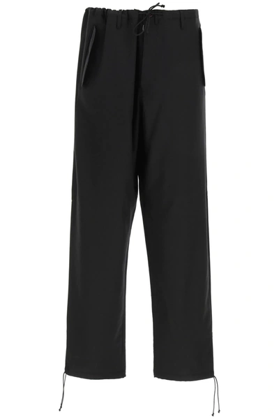 Shop Maison Margiela Wool Blend Trousers With Drawstring In Black