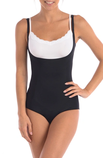 Shop Body Beautiful Wear Your Own Bra Bodysuit Shaper With Targeted Double Front Panel In Black