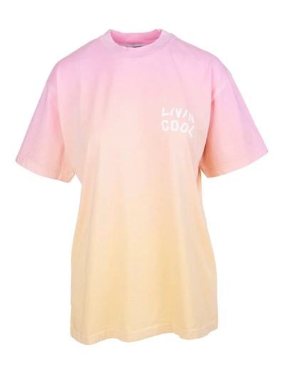 Shop Livincool Woman Pink And Orange Gradient T-shirt With Logo