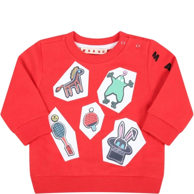Shop Marni Red Sweatshirt For Babykids With Black Logo