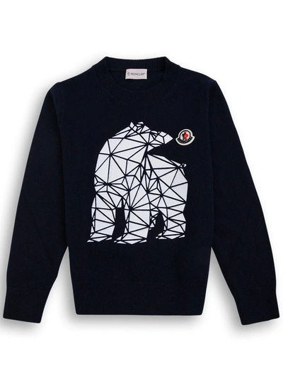 Shop Moncler Blue Wool Sweater With Print