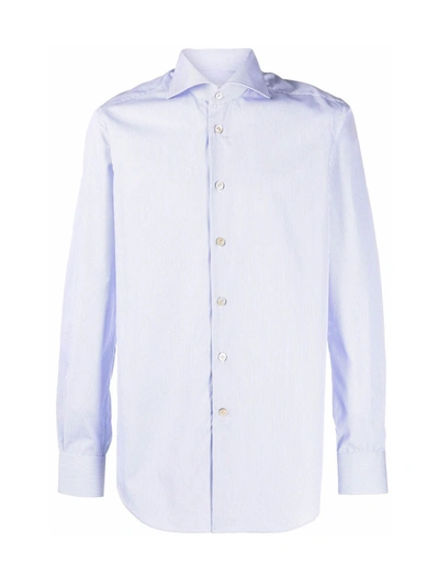 Shop Kiton Stripes Shirt In White Light Bue