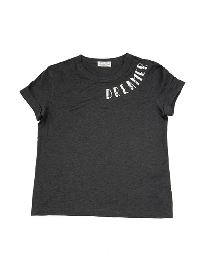 Shop Brunello Cucinelli Cotton Jersey T-shirt With Inscription And Necklace In Dark Grey