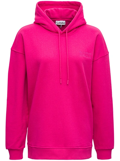 Shop Ganni Recycled Cotton Pink Hoodie