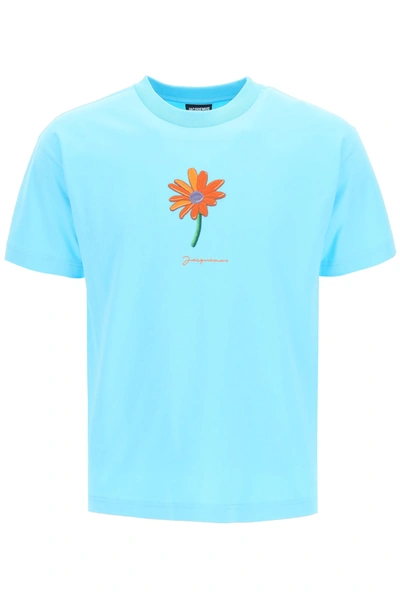 Shop Jacquemus Pistoun Cotton T-shirt In Patch Marguerite (light Blue)
