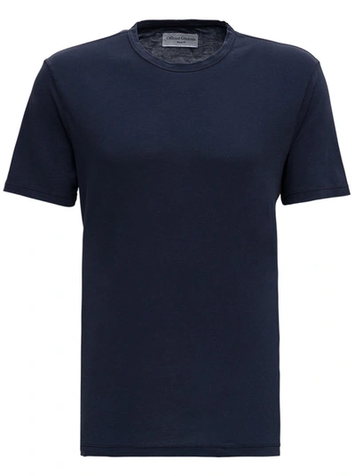 Shop Officine Generale Blue Cotton And Lyocell T-shirt
