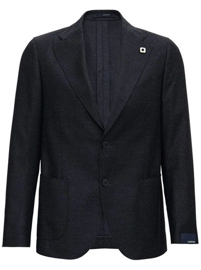Shop Lardini Black Single-breasted Flannel Jacket