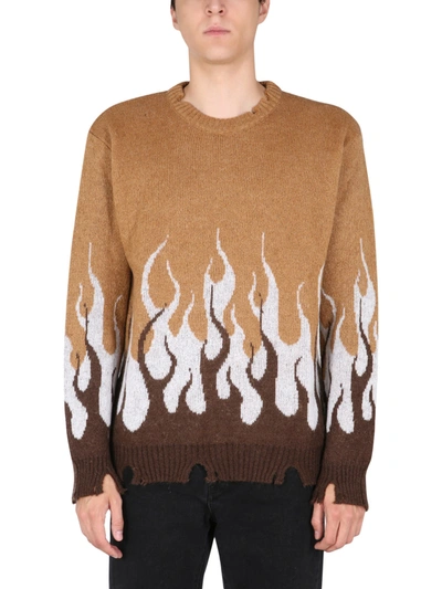 Shop Vision Of Super Double Flame Sweater In Beige