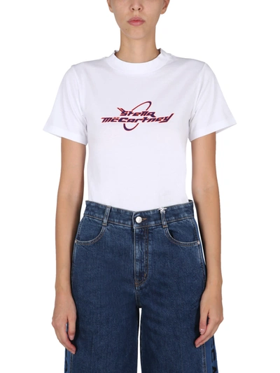 Shop Stella Mccartney T-shirt With Logo Print In Bianco