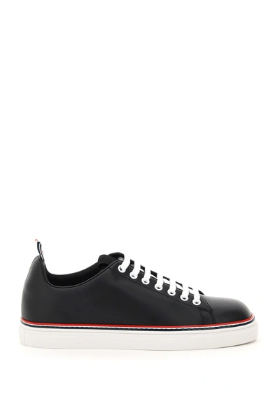 Shop Thom Browne Leather Low-top Sneakers In Black