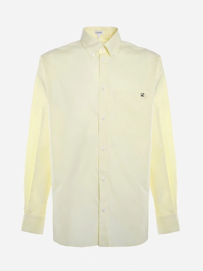 Shop Loewe Cotton Shirt With Embroidered Anagram In Yellow