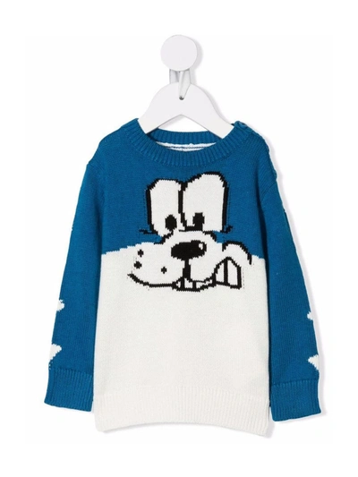 Stella Mccartney Dog Intarsia Cotton-blend Sweater In Blue