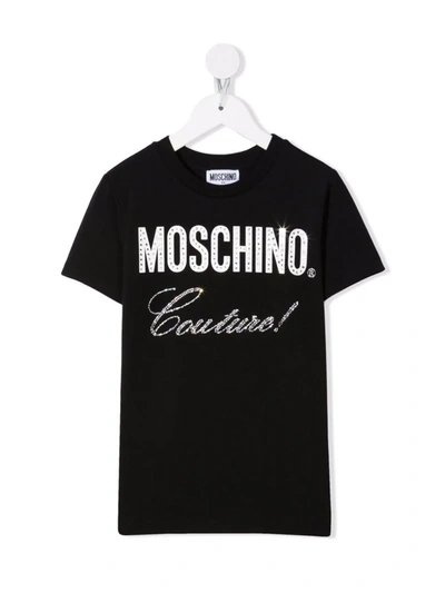 Shop Moschino Logo-print Rhinestone T-shirt In Black