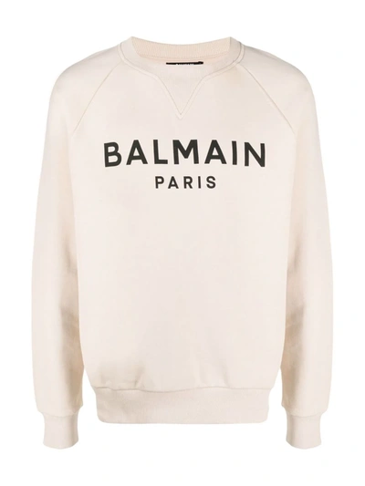 Shop Balmain Logo-print Cotton Sweatshirt In Neutrals