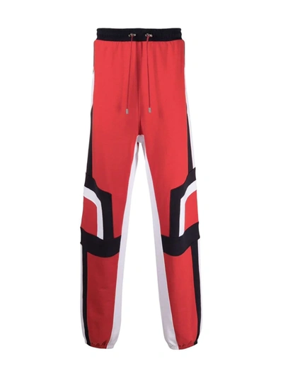 Shop Balmain Drawstring Panelled Track Pants In Red