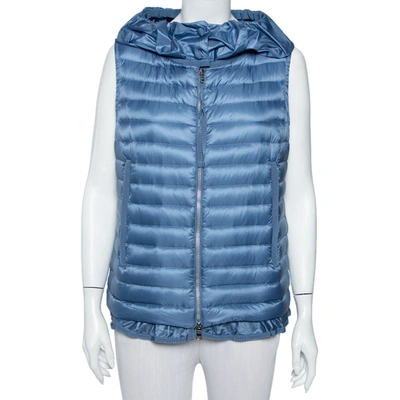 Pre-owned Moncler Blue Synthetic Quilted Hooded Sleeveless Eble Gilet L