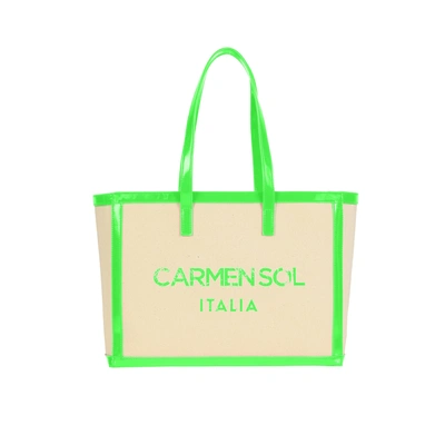 Shop Carmen Sol Capri Canvas Mid Tote In Neon Green