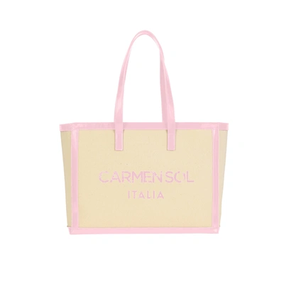 Shop Carmen Sol Capri Canvas Mid Tote In Baby-pink