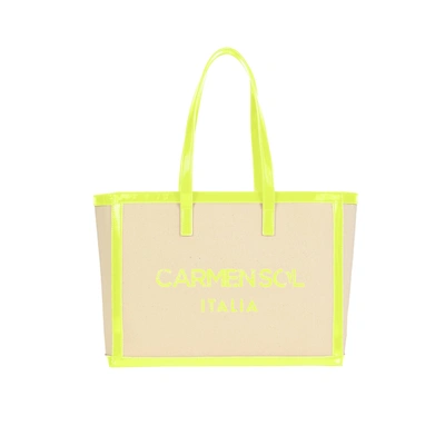 Shop Carmen Sol Capri Canvas Mid Tote In Neon Yellow