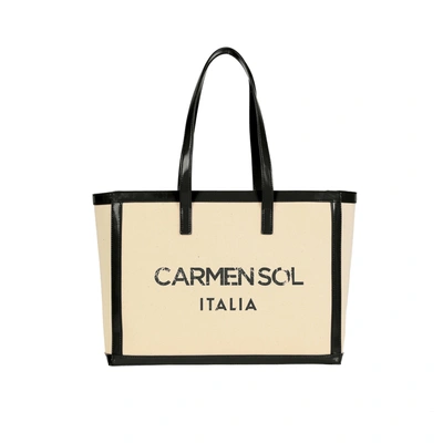 Shop Carmen Sol Capri Canvas Mid Tote In Black