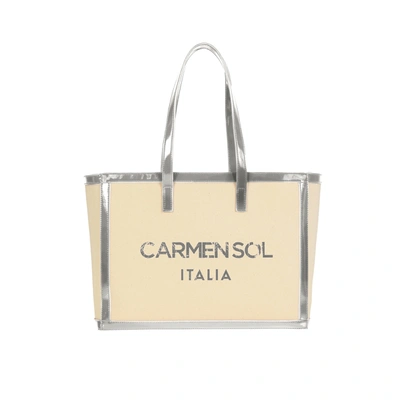 Shop Carmen Sol Capri Canvas Mid Tote In Silver