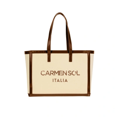 Shop Carmen Sol Capri Canvas Mid Tote In Brown