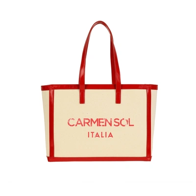 Shop Carmen Sol Capri Canvas Mid Tote In Red