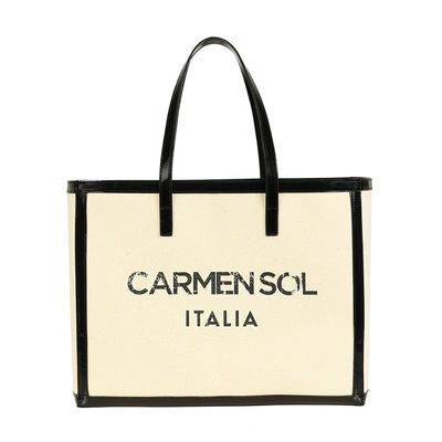 Shop Carmen Sol Roma Canvas Large Tote In Black