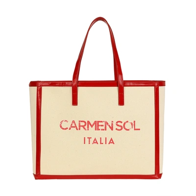 Shop Carmen Sol Roma Canvas Large Tote In Red