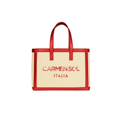 Shop Carmen Sol Venezia Canvas Mini Tote In Red