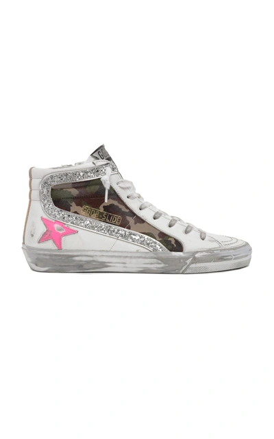 Shop Golden Goose Slide Camo Suede And Leather Sneakers In White