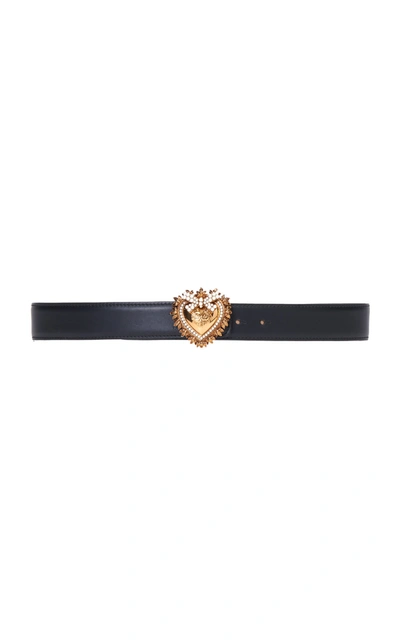 Shop Dolce & Gabbana Women's Leather Belt With Embellished Heart Buckle In Black