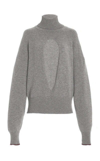 Shop Victoria Beckham Women's Oversized Cutout Cashmere-blend Turtleneck Sweater In Grey,navy