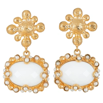 Shop Christie Nicolaides Tesoro Earrings White In Gold