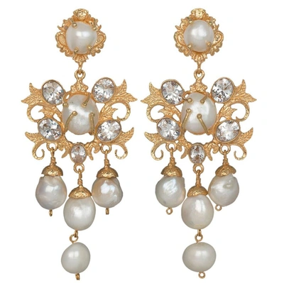 Shop Christie Nicolaides Ariadne Earrings Gold/crystal In White