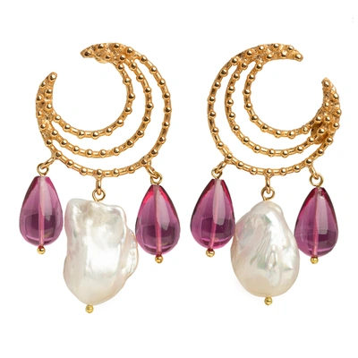 Shop Christie Nicolaides Vivia Earrings Pink & Pearl In Gold