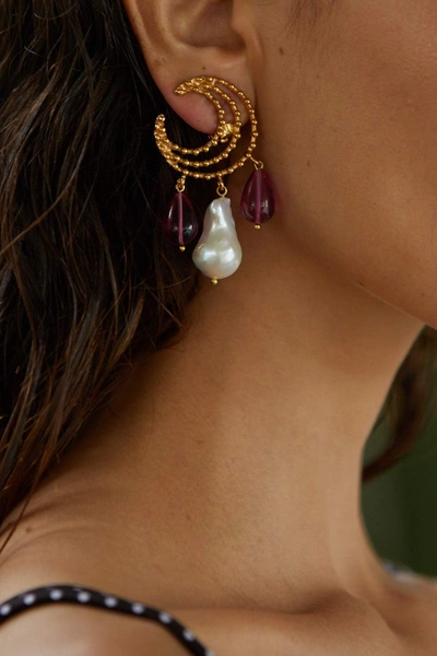 Shop Christie Nicolaides Vivia Earrings Pink & Pearl In Gold