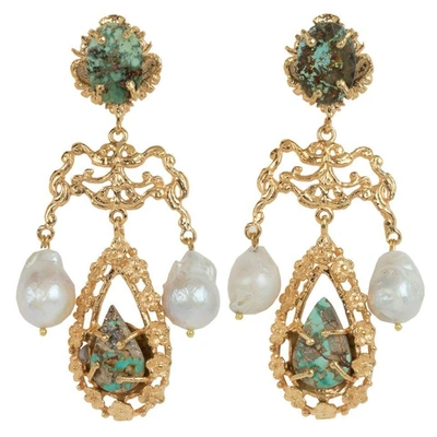 Shop Christie Nicolaides Liliana Earrings Turquoise In Gold
