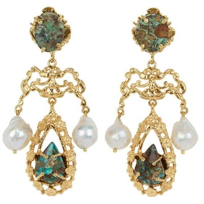 Shop Christie Nicolaides Liliana Earrings Turquoise In Gold