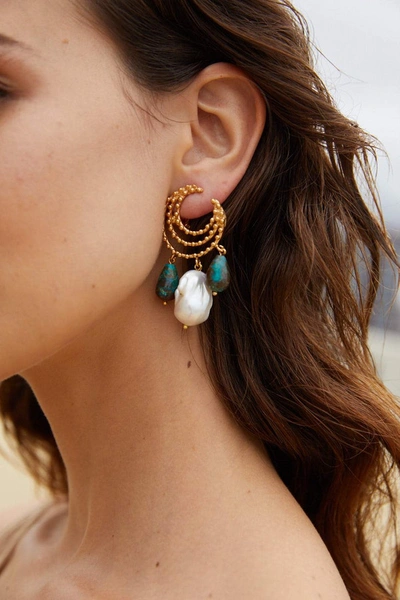 Shop Christie Nicolaides Vivia Earrings Turquoise & Pearl In Gold