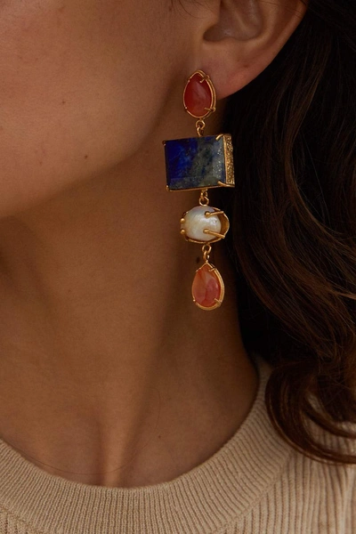 Shop Christie Nicolaides Camellia Earrings Blue & Orange In Multi Color