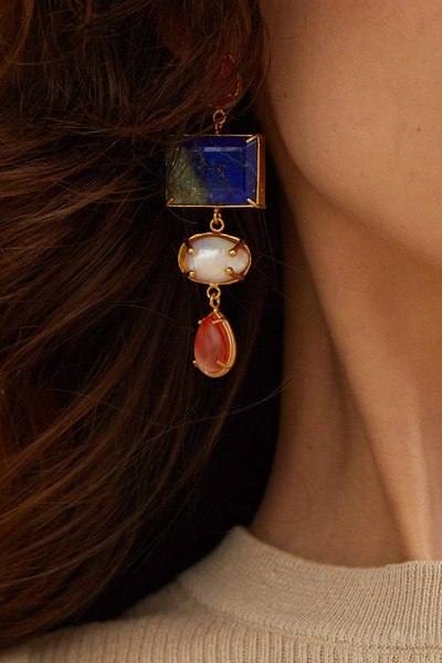 Shop Christie Nicolaides Camellia Earrings Blue & Orange In Multi Color