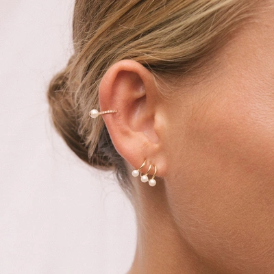 Shop Gold & Roses Triple Hoop Earring With Pearls In Gold